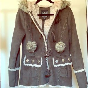 Espirit Faux Suede/Fur Hooded Olive&Tan Coat Sz S
